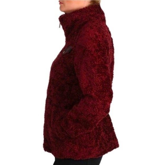 NEW! Women's Pendleton Fuzzy Sherpa Wool Blend Zip Jacket Maroon Red SZ S - Picture 4 of 12